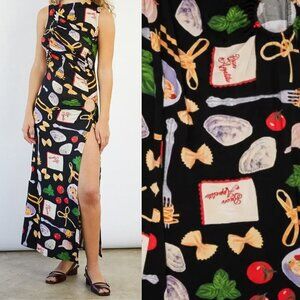 Lisa Says Gah Buon Appetito Food Print Savannah Cinch Dress Maxi Cutout Novelty